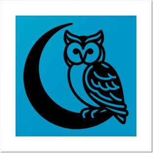 Owl on Crescent Moon Posters and Art